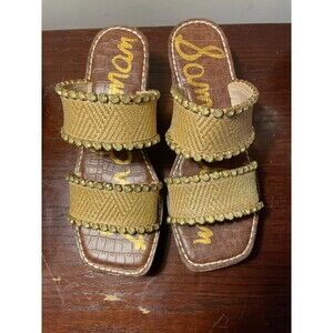 Sam Edelman Angelina Wedges Sandals Raffia Rhinestone Embellished Size 8